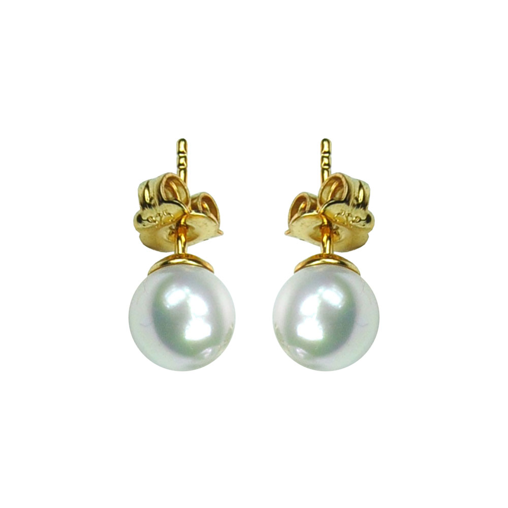 Boucles D'oreilles En Argent 925 Plaqué Or, Avec Perles De Culture Bouton Blanches 8mm - élégant, Hypoallergénique