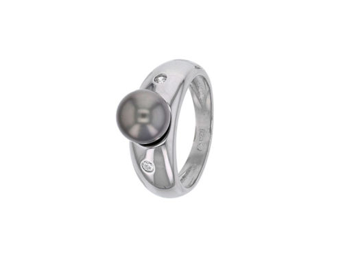 bague perle de tahiti ronde argent rhodie et oxydes de zirconium lvl