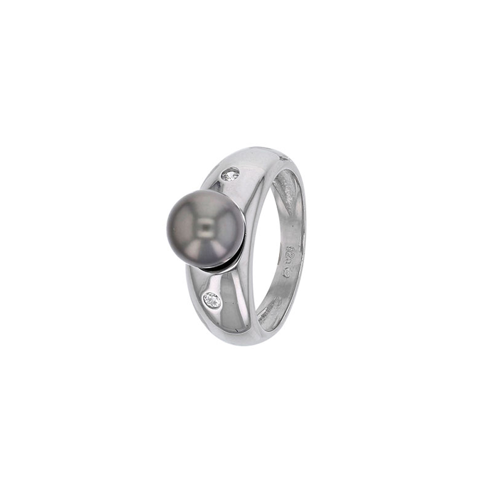 bague perle de tahiti ronde argent rhodie et oxydes de zirconium lvl