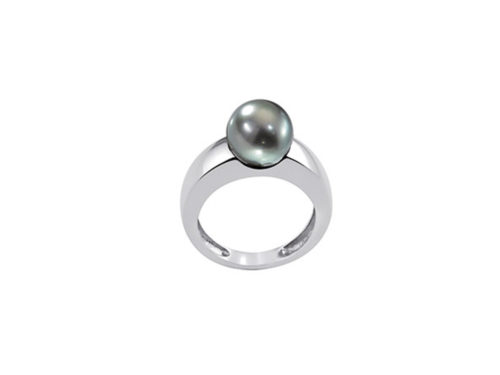 bague perle de tahiti ronde argent rhodie lvl