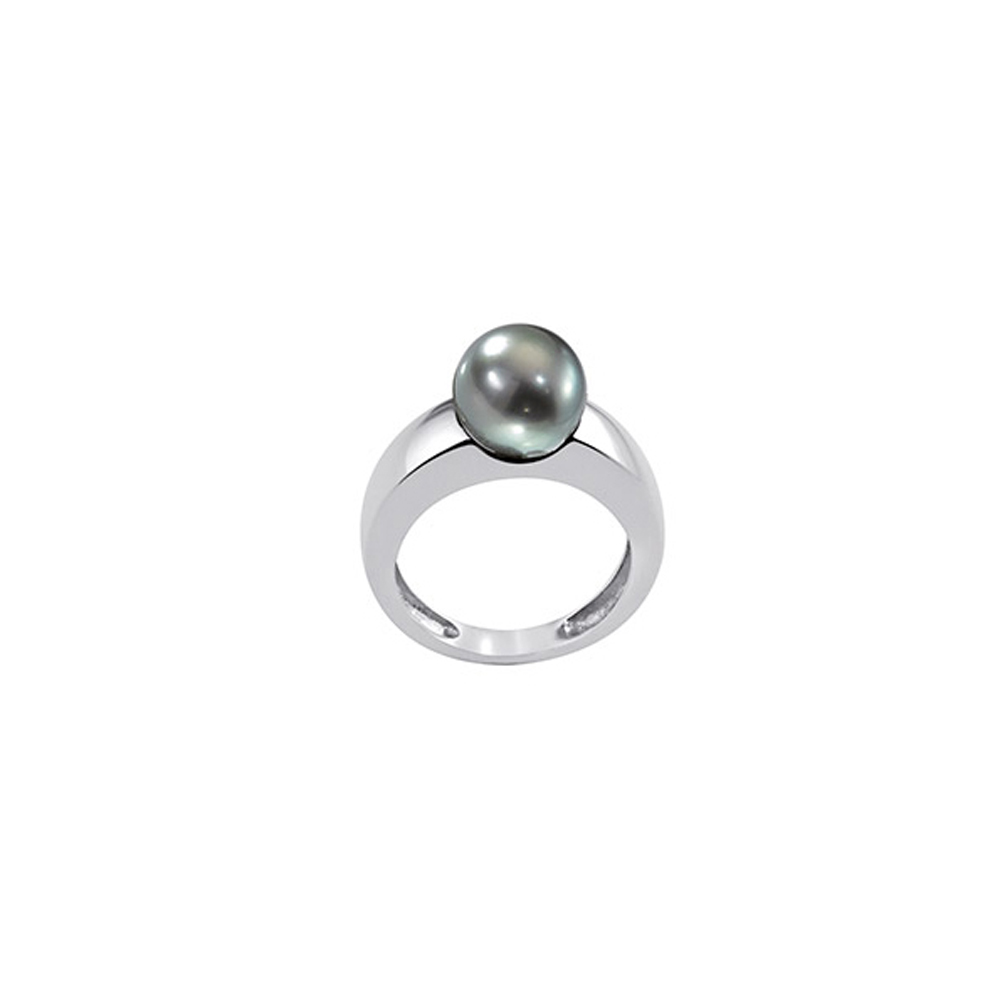 bague perle de tahiti ronde argent rhodie lvl