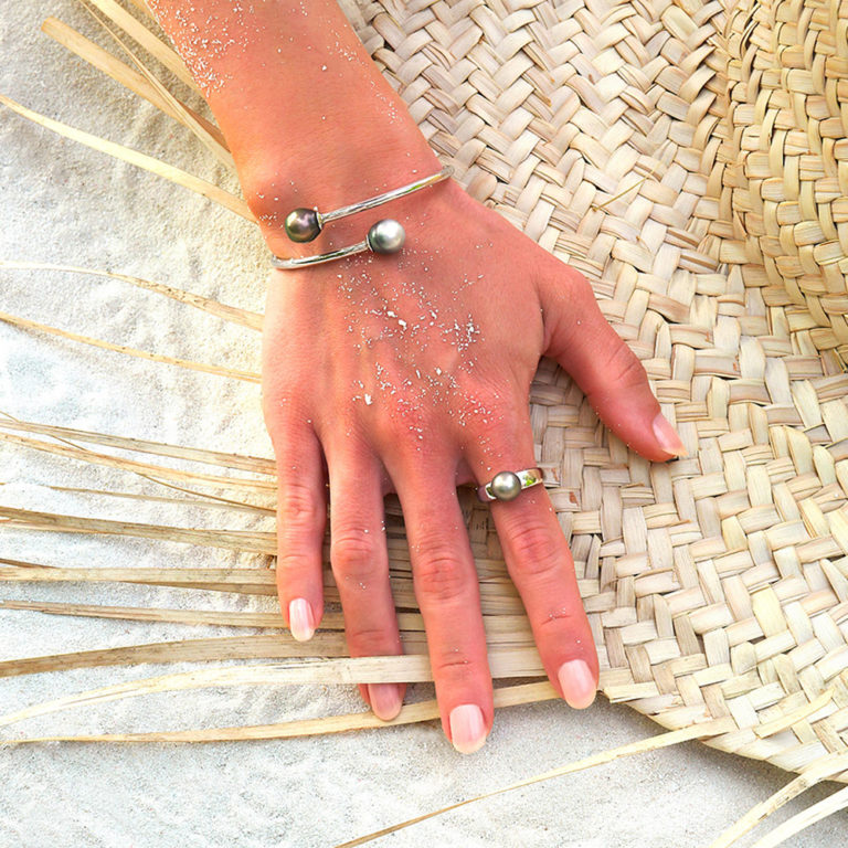 bague perle de tahiti ronde argent rhodie lvl
