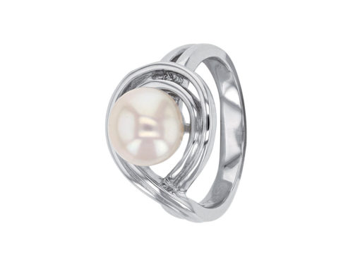 bague perle eau douce à armature doublee argent rhodie lvl