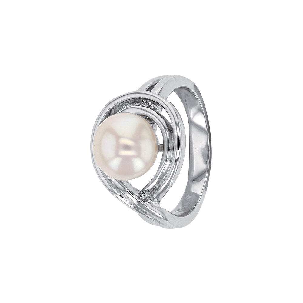 bague perle eau douce à armature doublee argent rhodie lvl