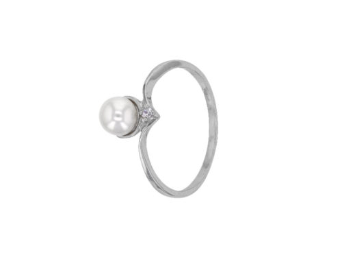 bague perle eau douce et oxyde de zirconium argent rhodie lvl