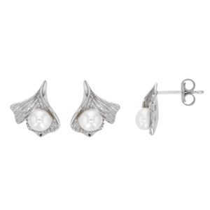 boucles oreilles eau douce argent feuille ginkgo rhodie lvl