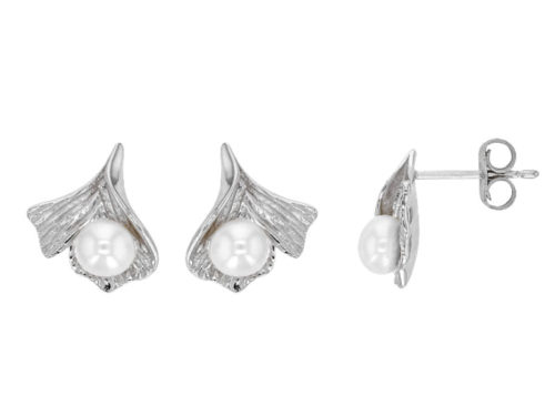 boucles oreilles eau douce argent feuille ginkgo rhodie lvl