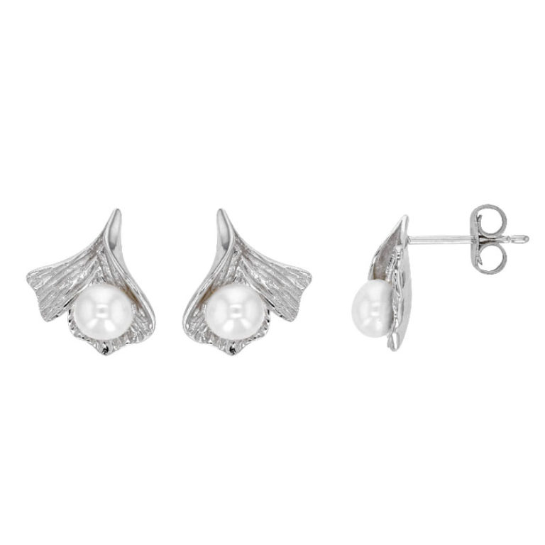 boucles oreilles eau douce argent feuille ginkgo rhodie lvl