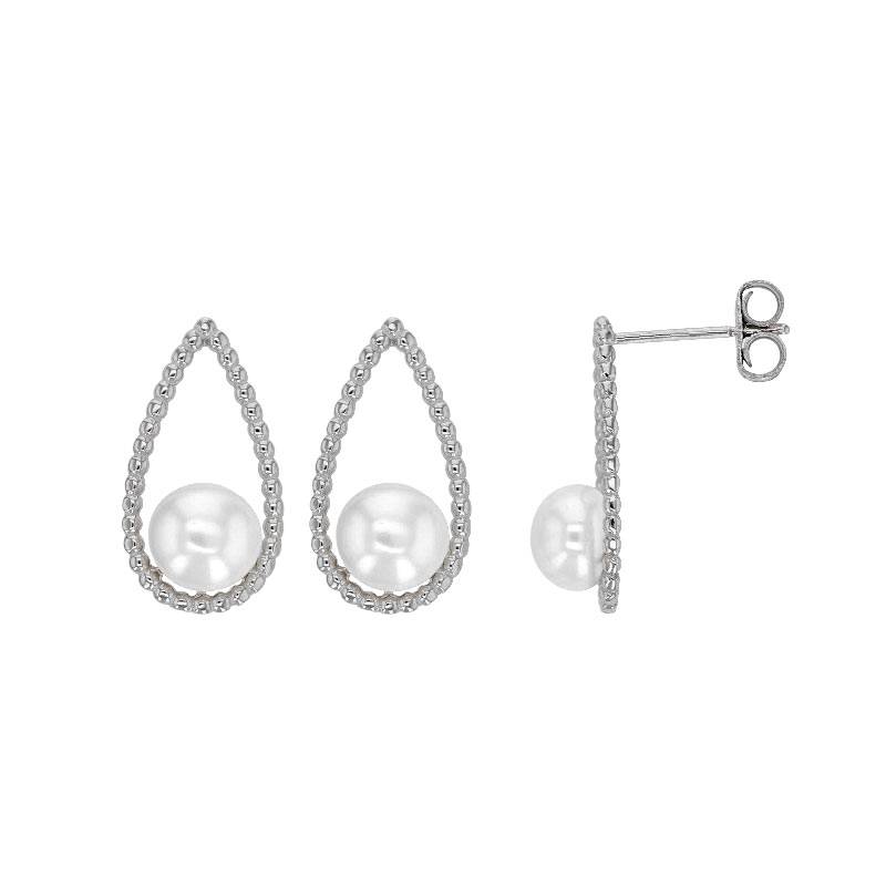 Boucles D'oreilles En Perles D'eau Douce : Boucles D'oreilles Crochet En Argent Sterling De Bali Oxydé - France