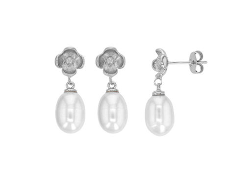 boucles oreilles perle eau douce argent fleur rhodie lvl