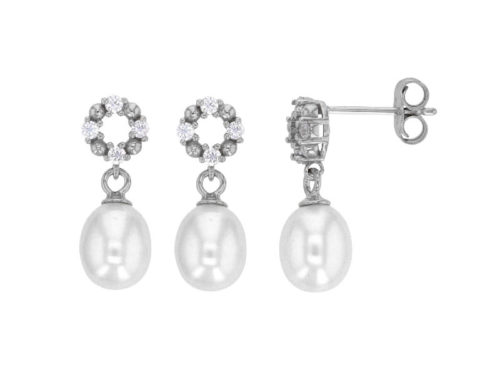 boucles oreilles perle eau douce cercle empierre argent rhodie lvl
