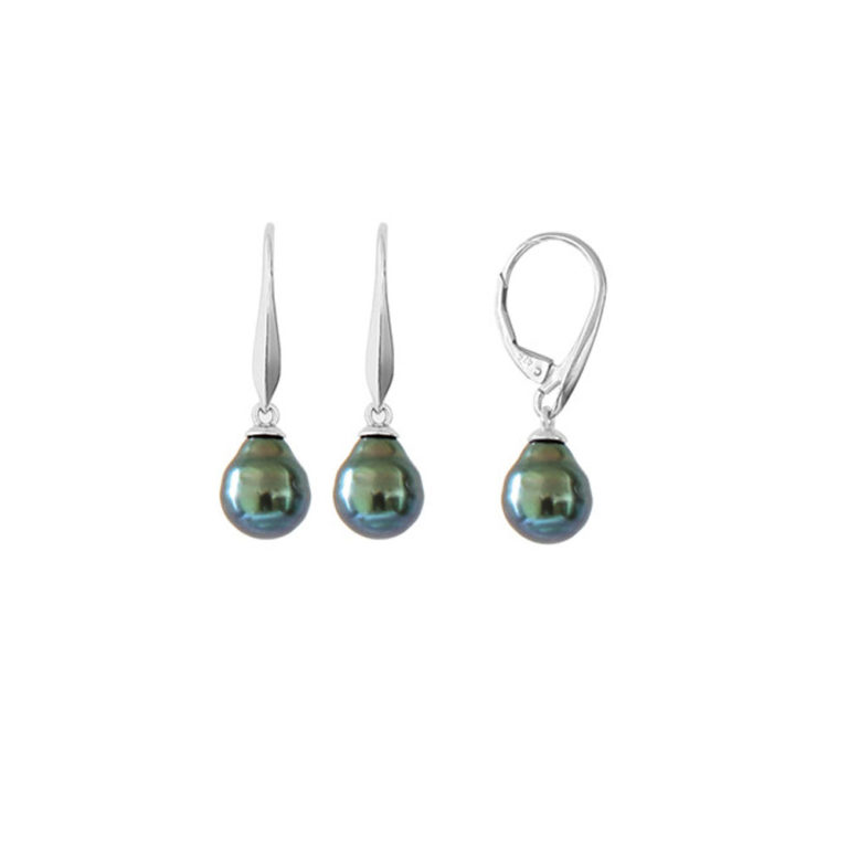 boucles oreilles perles de tahiti cerclees argent rhodie lvl