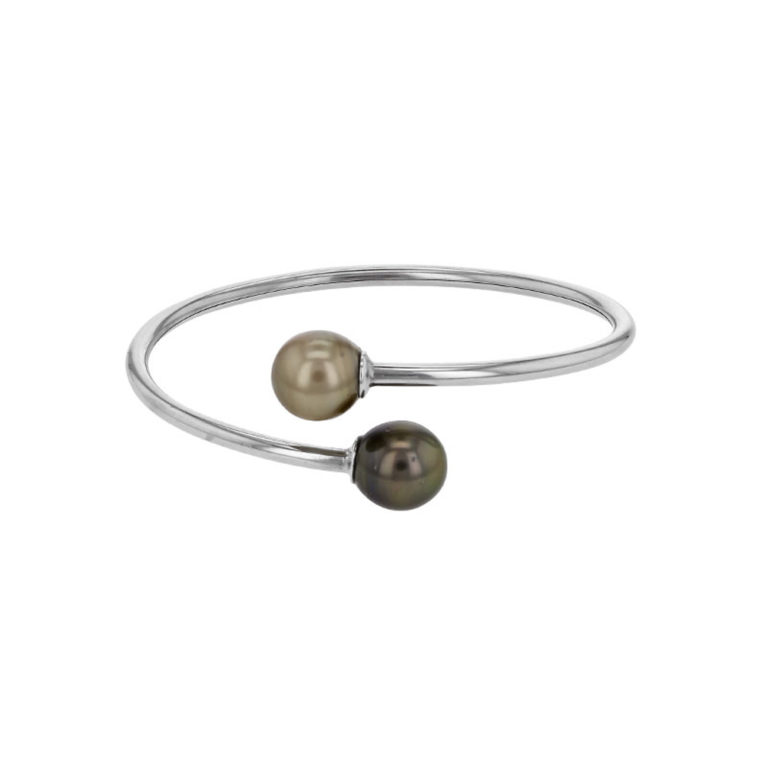 bracelet jonc perles de tahiti baroques cerclees argent rhodie lvl