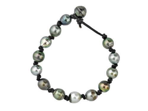 bracelet perles de tahiti cerclees cordon cuir ajustable lvl