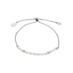 bracelet perles eau douce et boules argent rhodie ajustable lvl