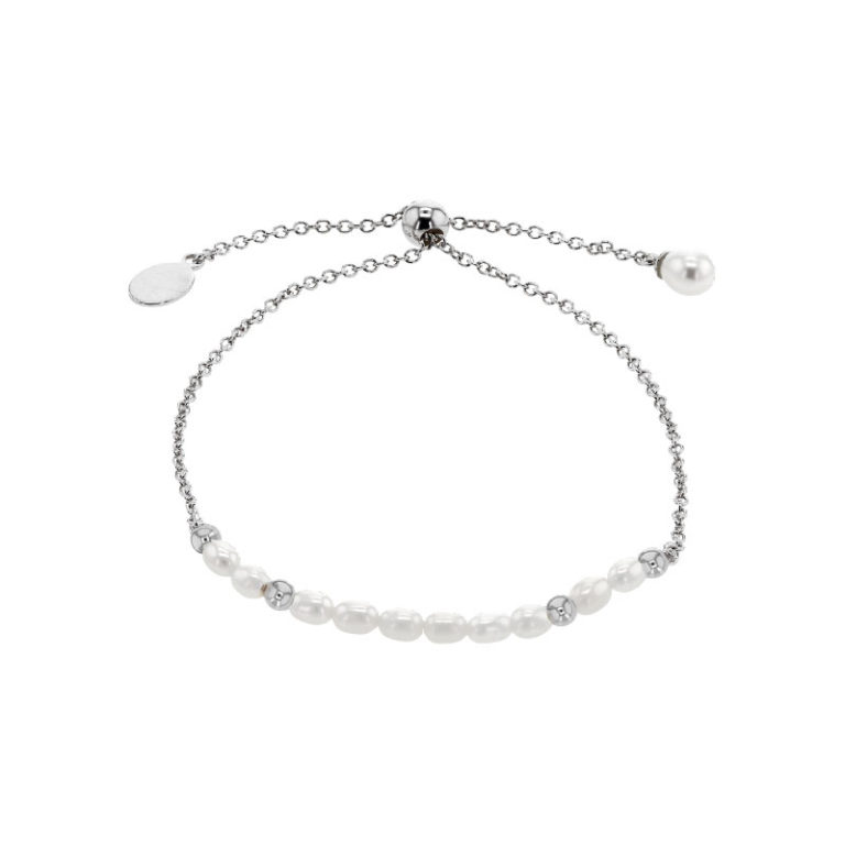 bracelet perles eau douce et boules argent rhodie ajustable lvl