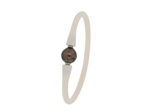 bracelet silicone blanc et acier perle de tahiti baroque cerclee lvl BL
