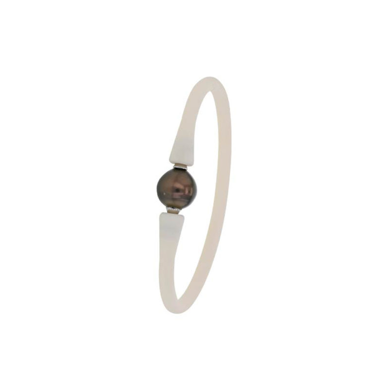 bracelet silicone blanc et acier perle de tahiti baroque cerclee lvl BL