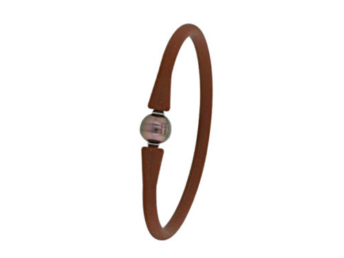bracelet silicone marron et acier perle de tahiti baroque cerclee lvl M