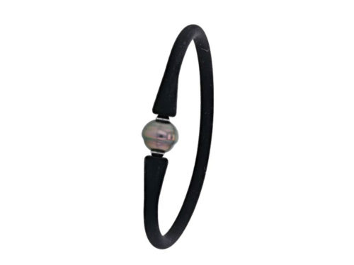 bracelet silicone noir et acier perle de tahiti baroque cerclee lvl N