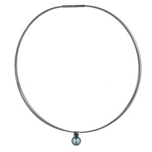 collier acier gris avec perle de tahiti ronde fermoir baionnette lvl G