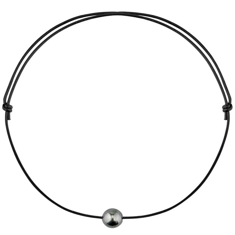 collier cordon cuir noir perle de tahiti cerclee ajustable lvl N