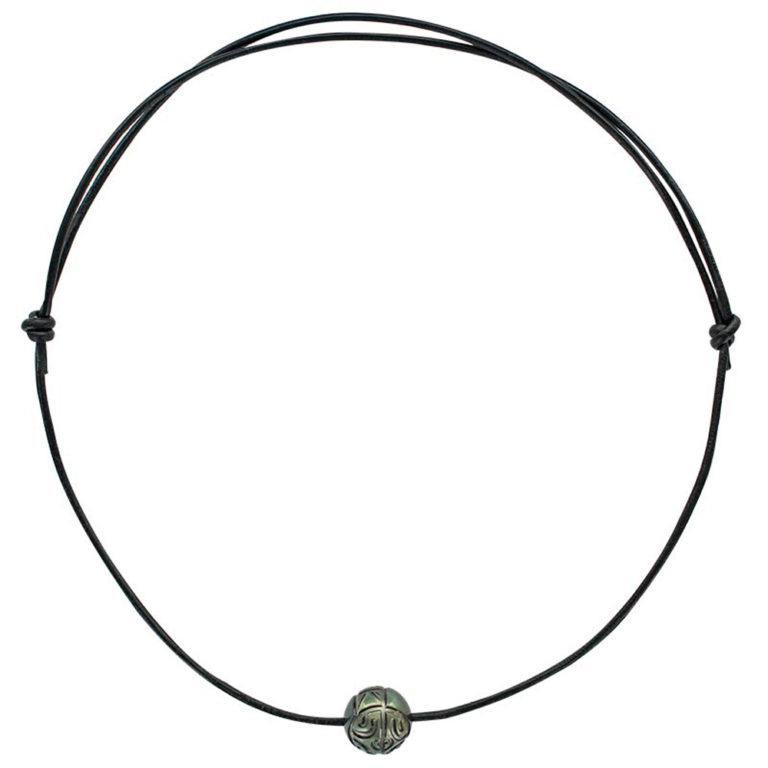 collier cordon cuir noir perle de tahiti gravee ajustable lvl
