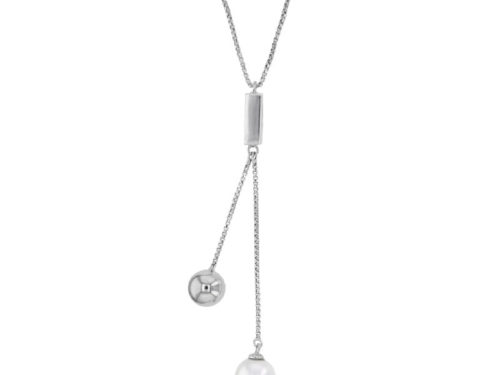 collier perle eau douce et boule argent rhodie lvl