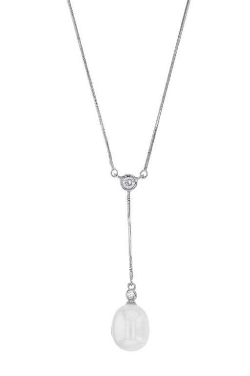 collier perle eau douce et oxyde de zirconium argent rhodie lvl