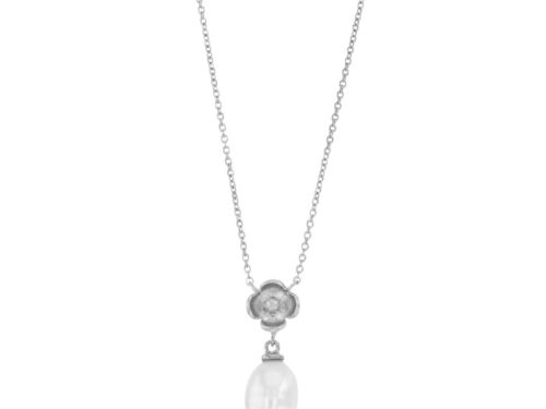 collier perle eau douce fleur argent rhodie lvl