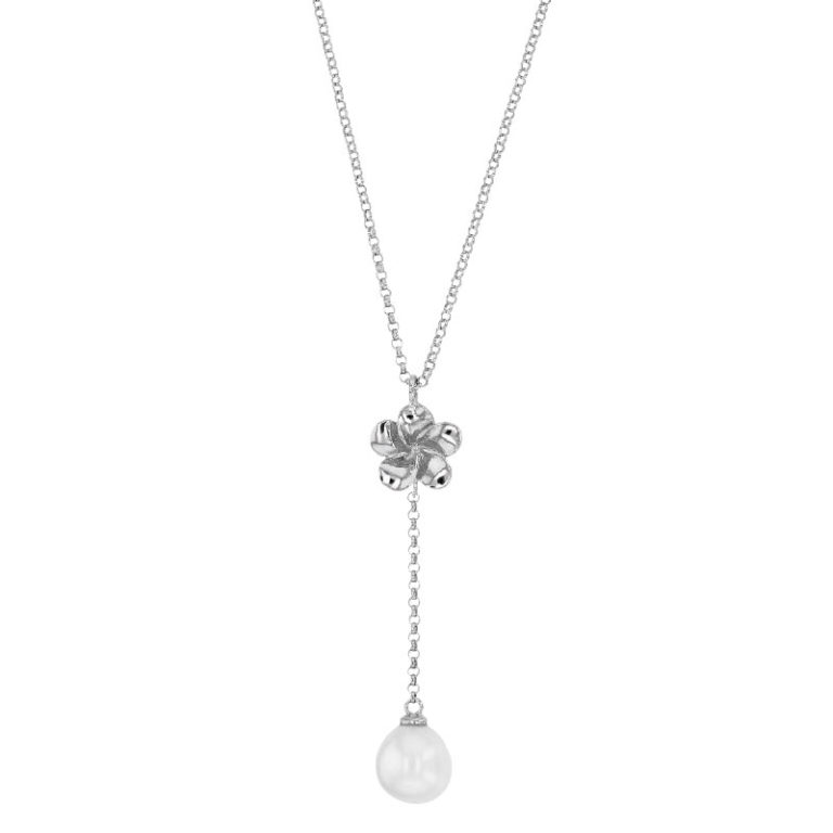 collier perle eau douce fleur argent rhodie lvl