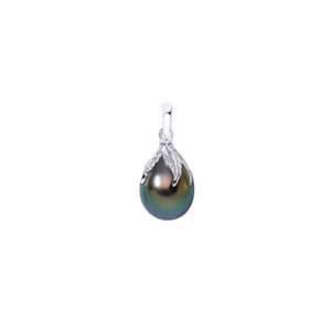 pendentif perle de tahiti poire baroque beliere feuilles argent rhodie lvl