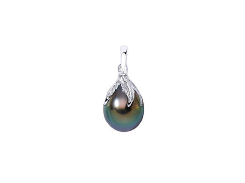 pendentif perle de tahiti poire baroque beliere feuilles argent rhodie lvl
