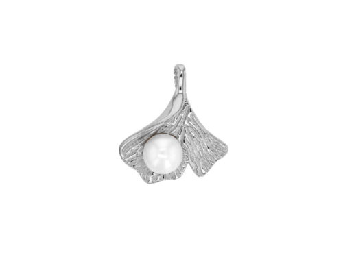 pendentif perle eau douce feuille ginkgo argent rhodie lvl