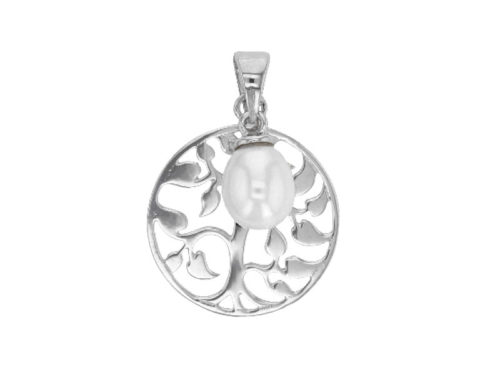 pendentif perle eau douce rond arbre de vie ajoure argent rhodie lvl