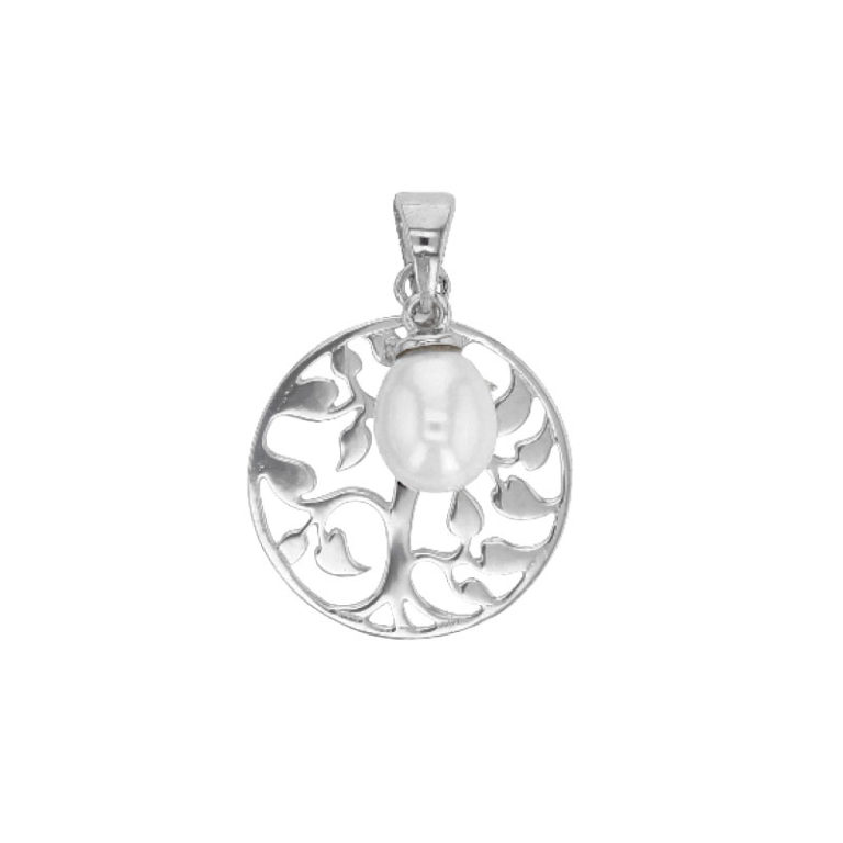 pendentif perle eau douce rond arbre de vie ajoure argent rhodie lvl