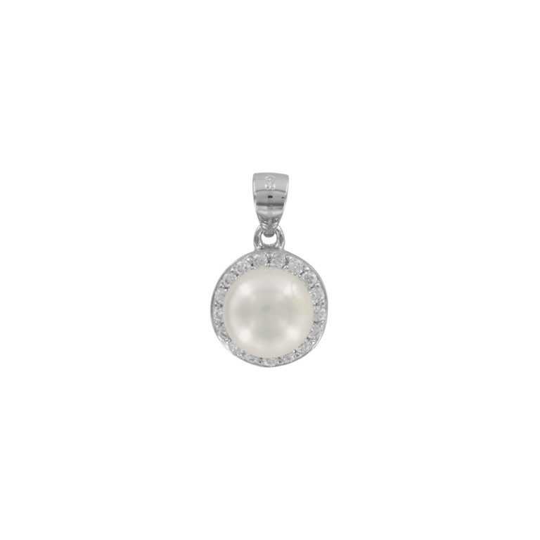 pendentif rond perle eau douce et oxydes de zirconium lvl