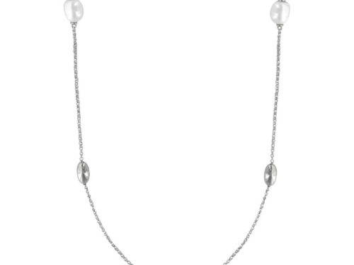 sautoir perle eau douce ovales argent rhodie lvl